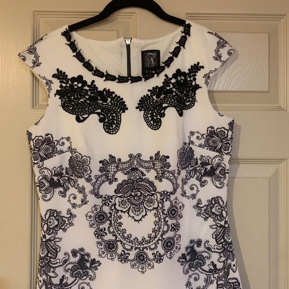 Jax White/Black Print Sleeveless Dress sz 8 - Picture 2 of 7